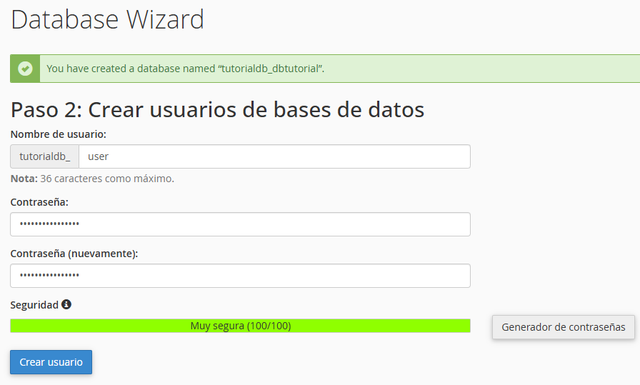 crear usuario ddbb cpanel blumhost