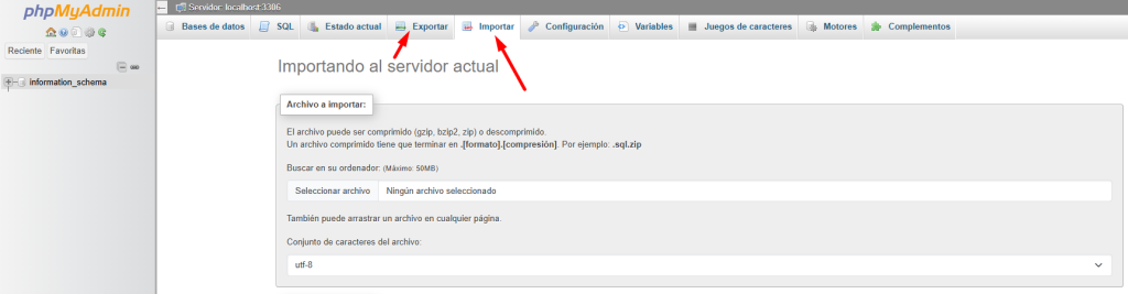 importar exportar bbdd blumhost